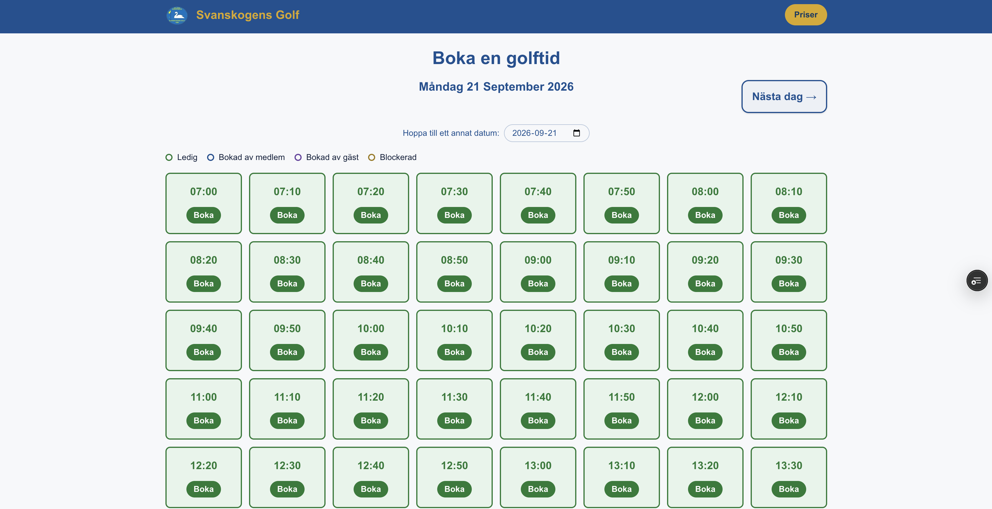Bokningskalender för Svanskogens Golf