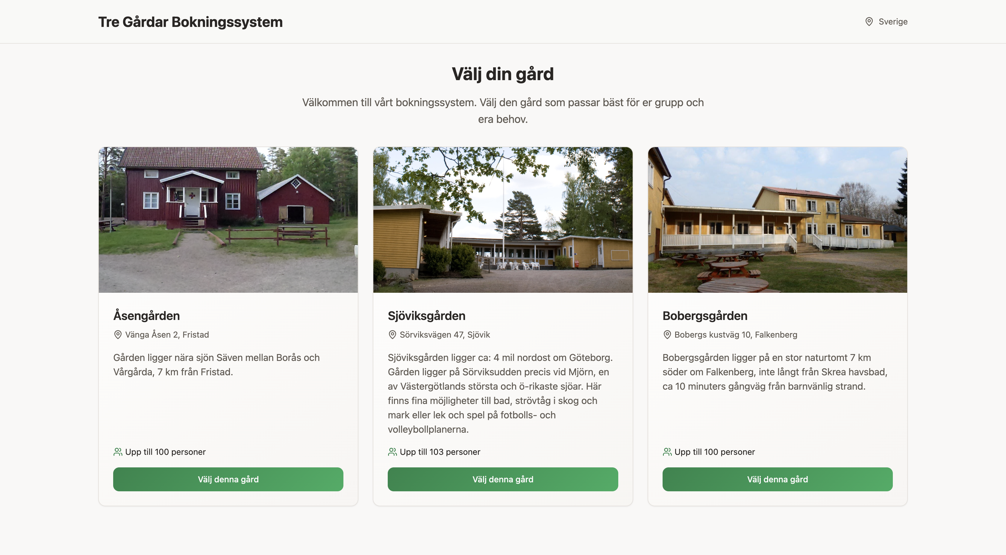 Bokningssystem för Tre Gårdar
